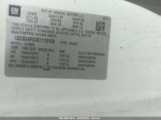 2012 CHEVROLET EXPRESS CARGO VAN VIN: 1GCSGAFX2C1119150