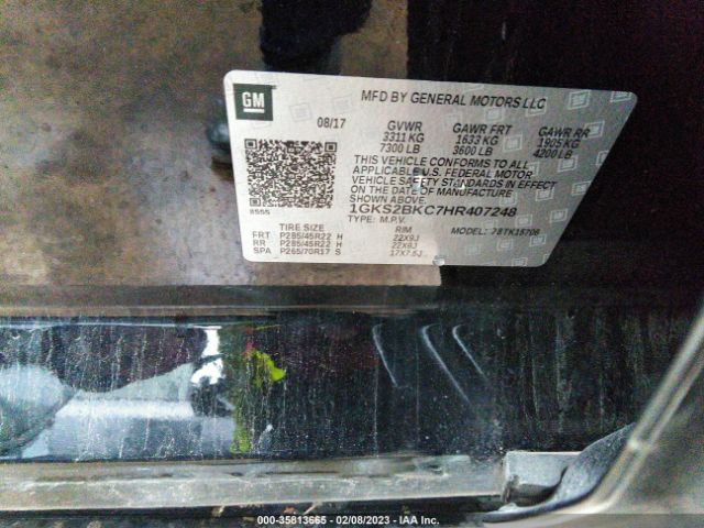 1GKS2BKC7HR407248 GMC YUKON SLT