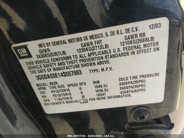 2004 BUICK RENDEZVOUS VIN: 3G5DA03E14S557883