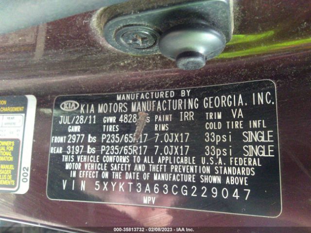5XYKT3A63CG229047 KIA SORENTO LX