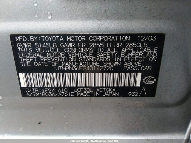 Lexus LS 430 2004 JTHBN36F240142720 Image 10