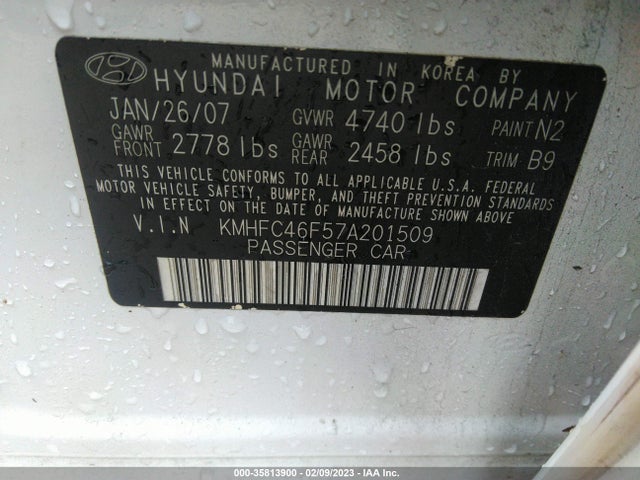 2007 HYUNDAI AZERA SE/LIMITED VIN: KMHFC46F57A201509