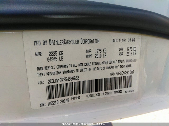 2005 CHRYSLER 300 300 VIN: 2C3JA43R75H566652