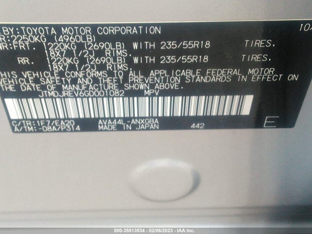2016 Toyota RAV4, VIN: JTMDJREV6GD001082