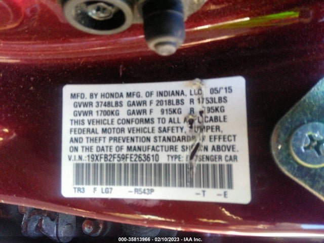 Honda Civic Sedan Lx 2015 19XFB2F59FE263610 Image 9