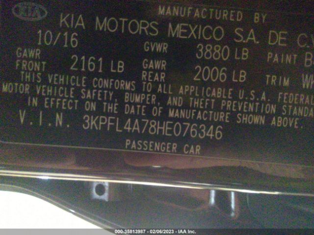 3KPFL4A78HE076346 KIA FORTE LX