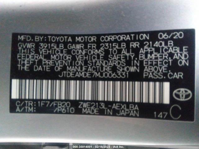 2021 Toyota Corolla, VIN: JTDEAMDE7MJ006331
