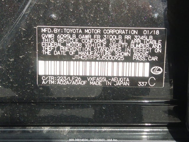 2018 Lexus LS, VIN: JTHC51FF2J5000925