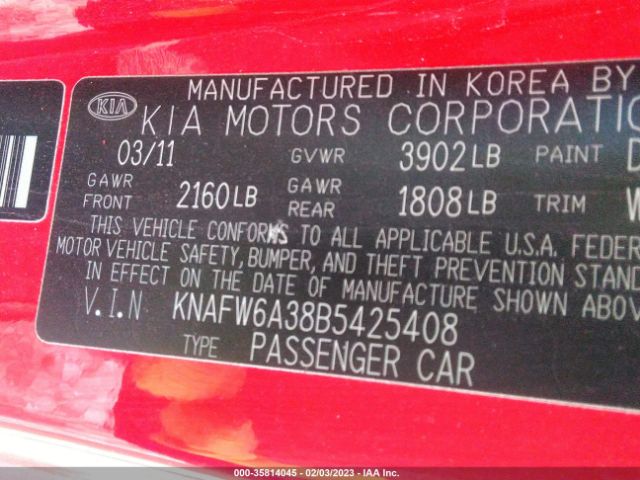 KNAFW6A38B5425408 KIA Forte Koup Sx
