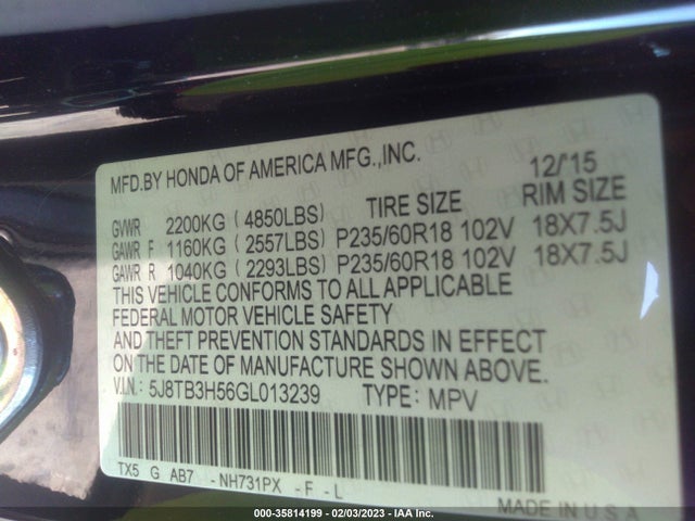 2016 Acura RDX, VIN: 5J8TB3H56GL013239
