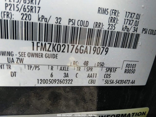 2006 FORD FREESTYLE SEL VIN: 1FMZK02176GA19079