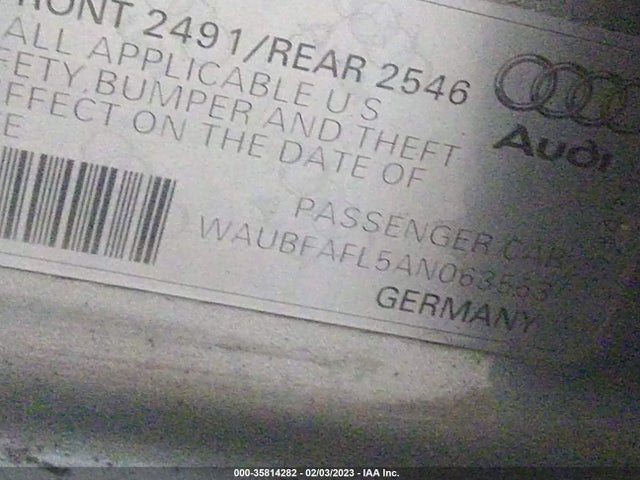 2010 AUDI A4 2.0T PREMIUM VIN: WAUBFAFL5AN063563