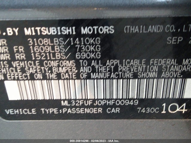 ML32FUFJ0PHF00949 Mitsubishi Mirage G4 Es/le/black Edition