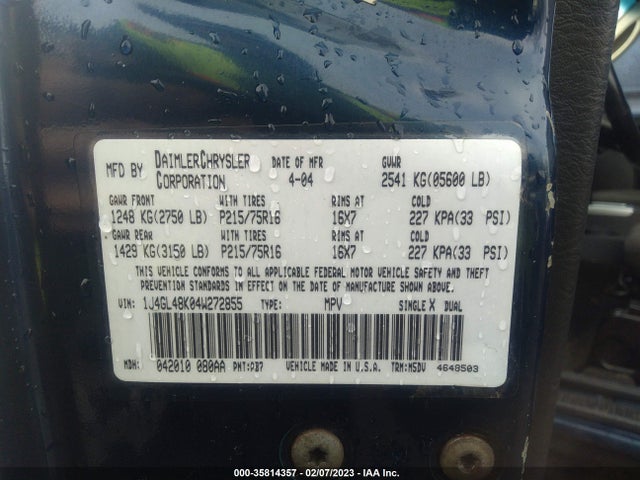 2004 JEEP LIBERTY SPORT VIN: 1J4GL48K04W272855