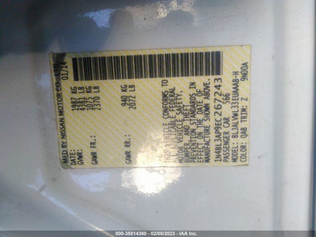1N4BL3AP9EC267243 Nissan Altima 3.5 Sl