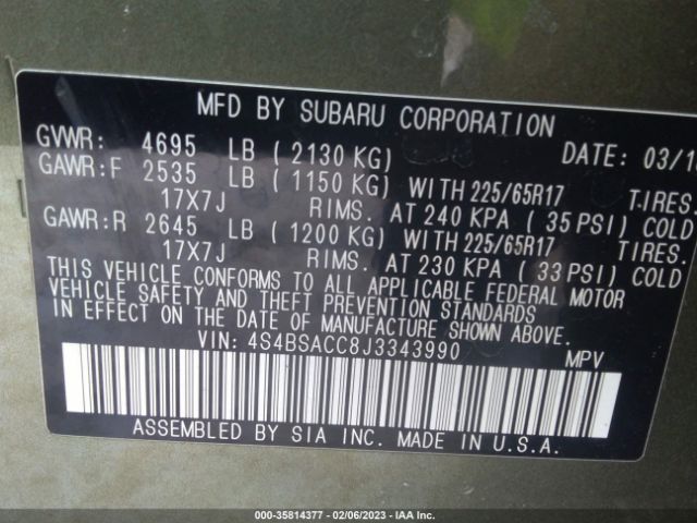 4S4BSACC8J3343990 Subaru Outback Premium
