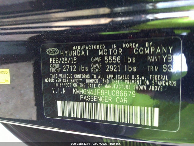 Hyundai Genesis 5.0l 2015 KMHGN4JF8FU086679 Image 9