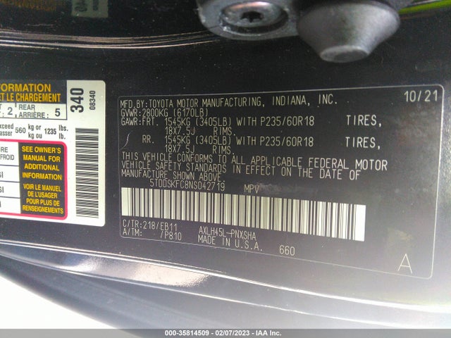 2022 Toyota Sienna, VIN: 5TDDSKFC8NS042719