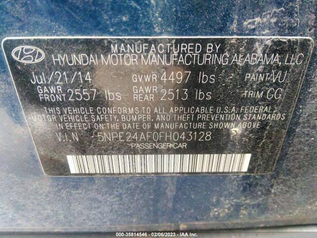Hyundai Sonata 2.4l Se 2015 5NPE24AF0FH043128 Image 9