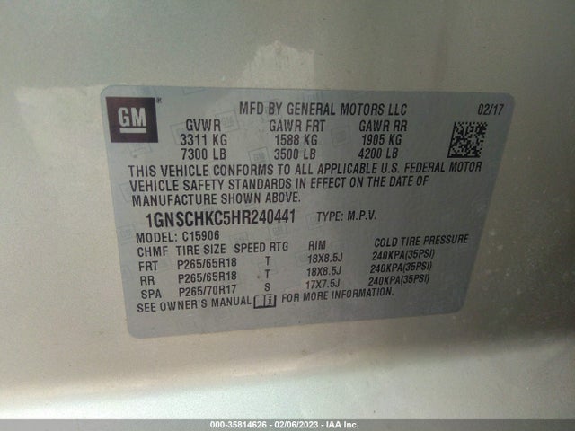 2017 Chevrolet Suburban, VIN: 1GNSCHKC5HR240441