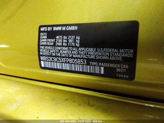 2015 BMW M3, VIN: WBS3C9C5XFP805853