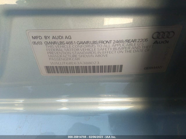 WAUJT68E63A388023 Audi A4 3.0l