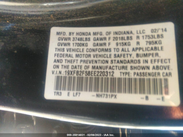 Honda Civic Sedan Lx 2014 19XFB2F58EE220312 Image 9