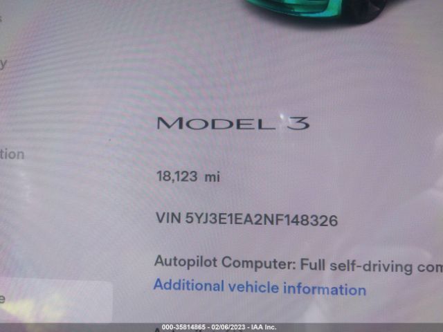 5YJ3E1EA2NF148326 Tesla MODEL 3