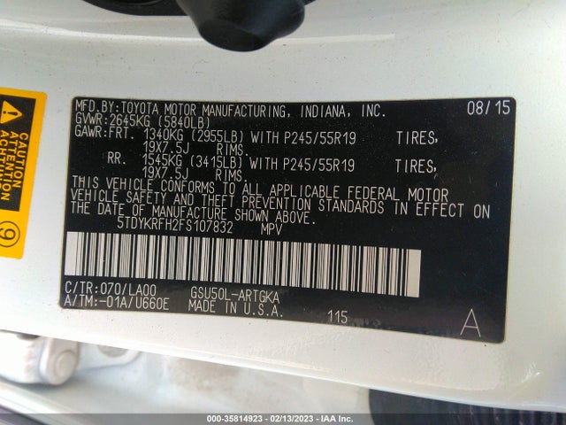 Toyota Highlander Limited 2015 5TDYKRFH2FS107832 Image 9