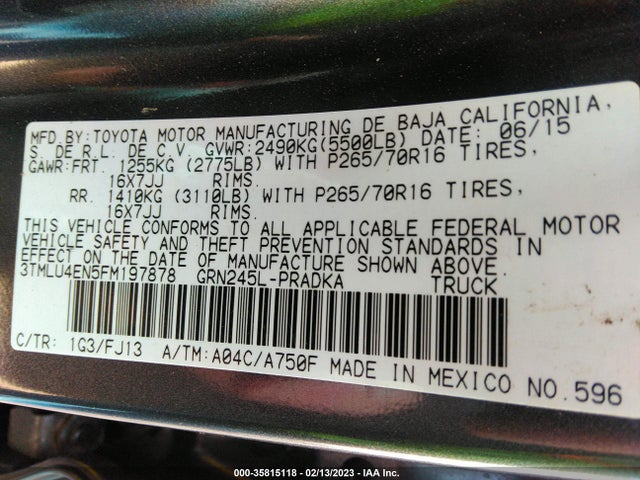 Toyota Tacoma Base V6 2015 3TMLU4EN5FM197878 Image 9
