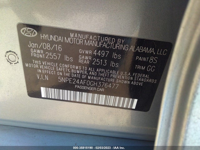 Hyundai Sonata 2.4l Se 2016 5NPE24AF0GH376477 Image 10