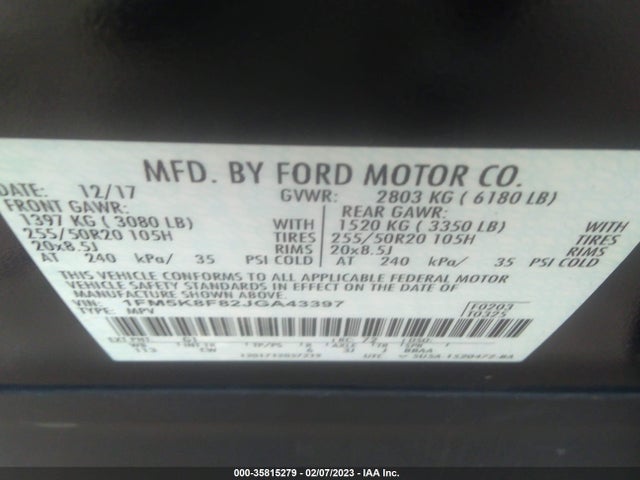 Ford Explorer Limited 2018 1FM5K8F82JGA43397 Image 9