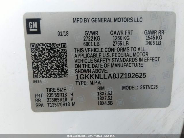 1GKKNLLA8JZ192625 GMC ACADIA SLE
