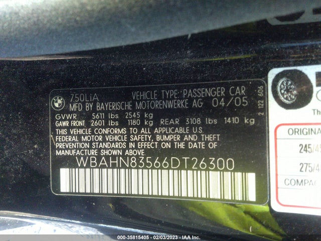 BMW 7 Series 750li 2006 WBAHN83566DT26300 Image 11