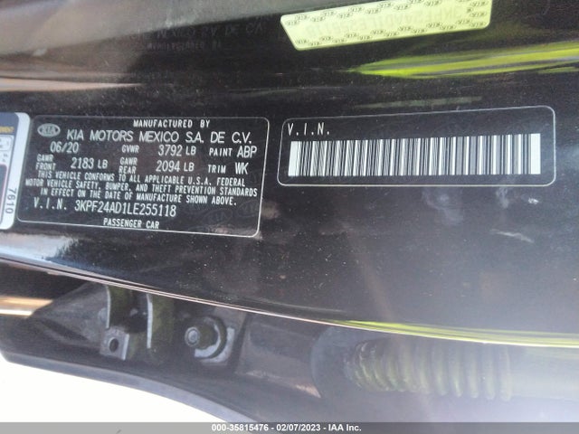 2020 KIA FORTE LXS VIN: 3KPF24AD1LE255118
