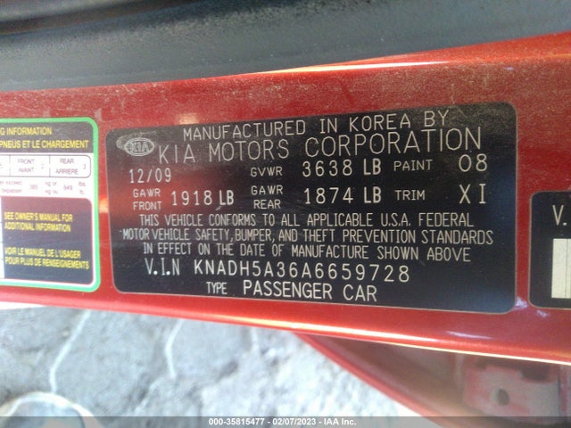KIA RIO LX 2010 KNADH5A36A6659728 Image 10