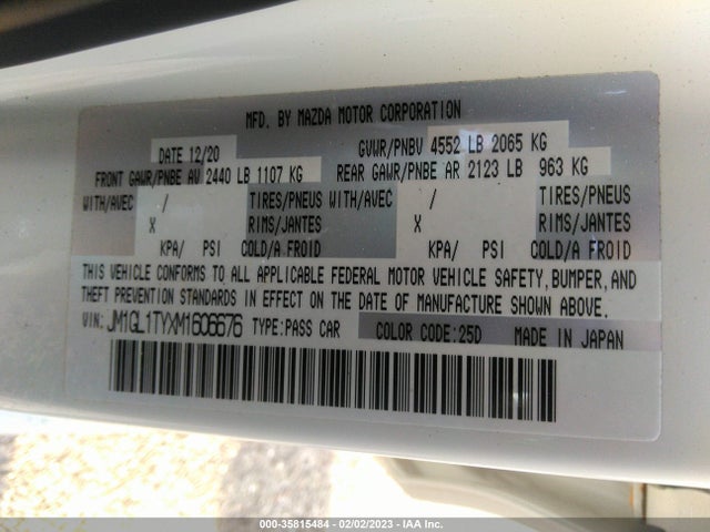 2021 Mazda 6, VIN: JM1GL1TYXM1606676