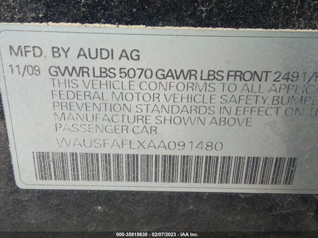 2010 AUDI A4 2.0T PREMIUM VIN: WAUSFAFLXAA091480