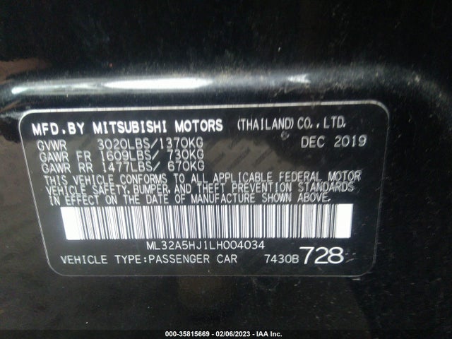 ML32A5HJ1LH004034 Mitsubishi Mirage Le/gt