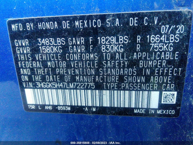2020 Honda Fit, VIN: 3HGGK5H47LM722775