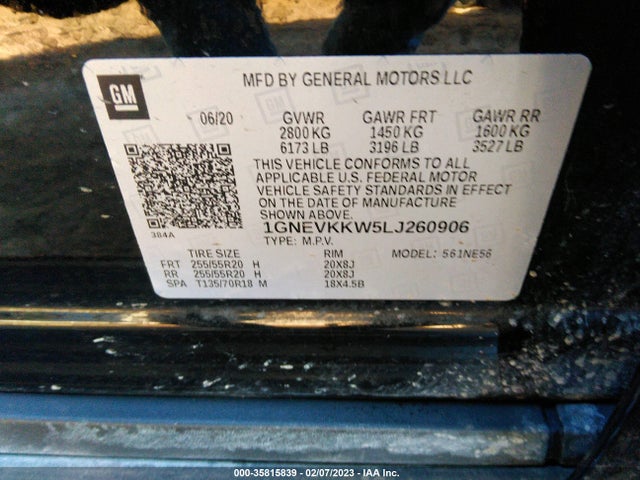 2020 Chevrolet Traverse, VIN: 1GNEVKKW5LJ260906