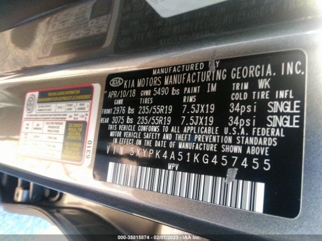 5XYPK4A51KG457455 KIA Sorento Sx V6