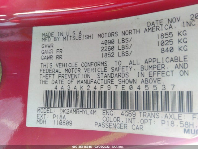Mitsubishi Eclipse 2007 4A3AK24F97E045537 Image 11