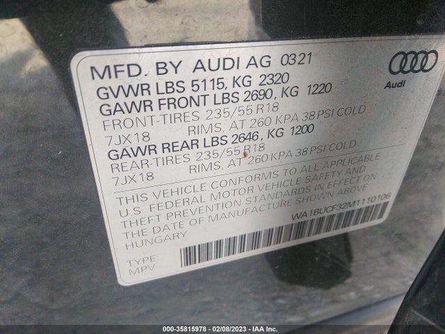 WA1BUCF32M1110106 Audi Q3 Premium Plus