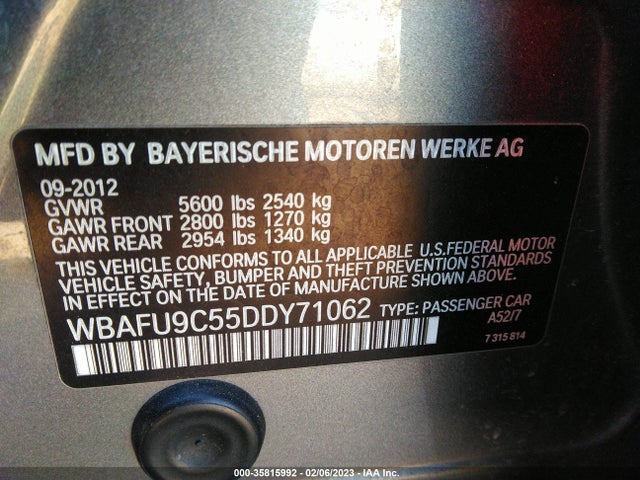 2013 BMW 5 SERIES 550I XDRIVE VIN: WBAFU9C55DDY71062