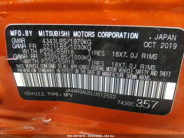 JA4AR3AU5LU012522 Mitsubishi Outlander Sport Es 2.0/se 2.0