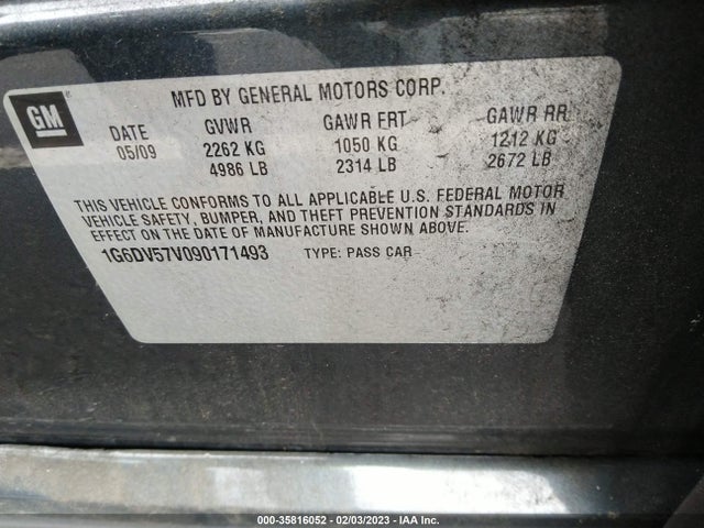 2009 CADILLAC CTS RWD W/1SB VIN: 1G6DV57V090171493