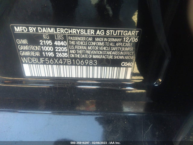 2007 MERCEDES-BENZ E-CLASS 3.5L VIN: WDBUF56X47B106983