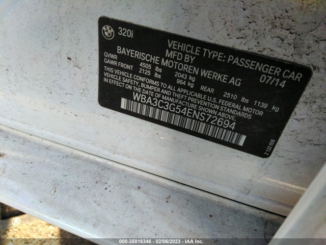 BMW 3 Series 320i Xdrive 2014 WBA3C3G54ENS72694 Image 9