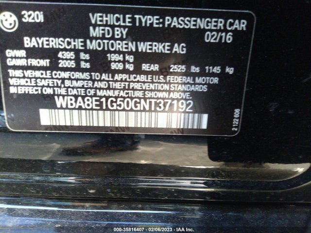WBA8E1G50GNT37192 BMW 3 Series 320i
